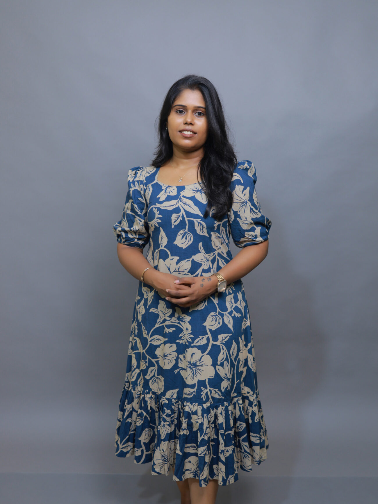 Navy floal A-line maxi