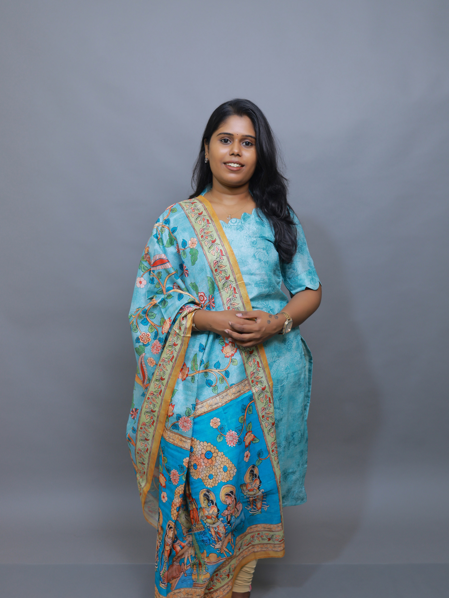 Sky blue chanderi top and dupatta set