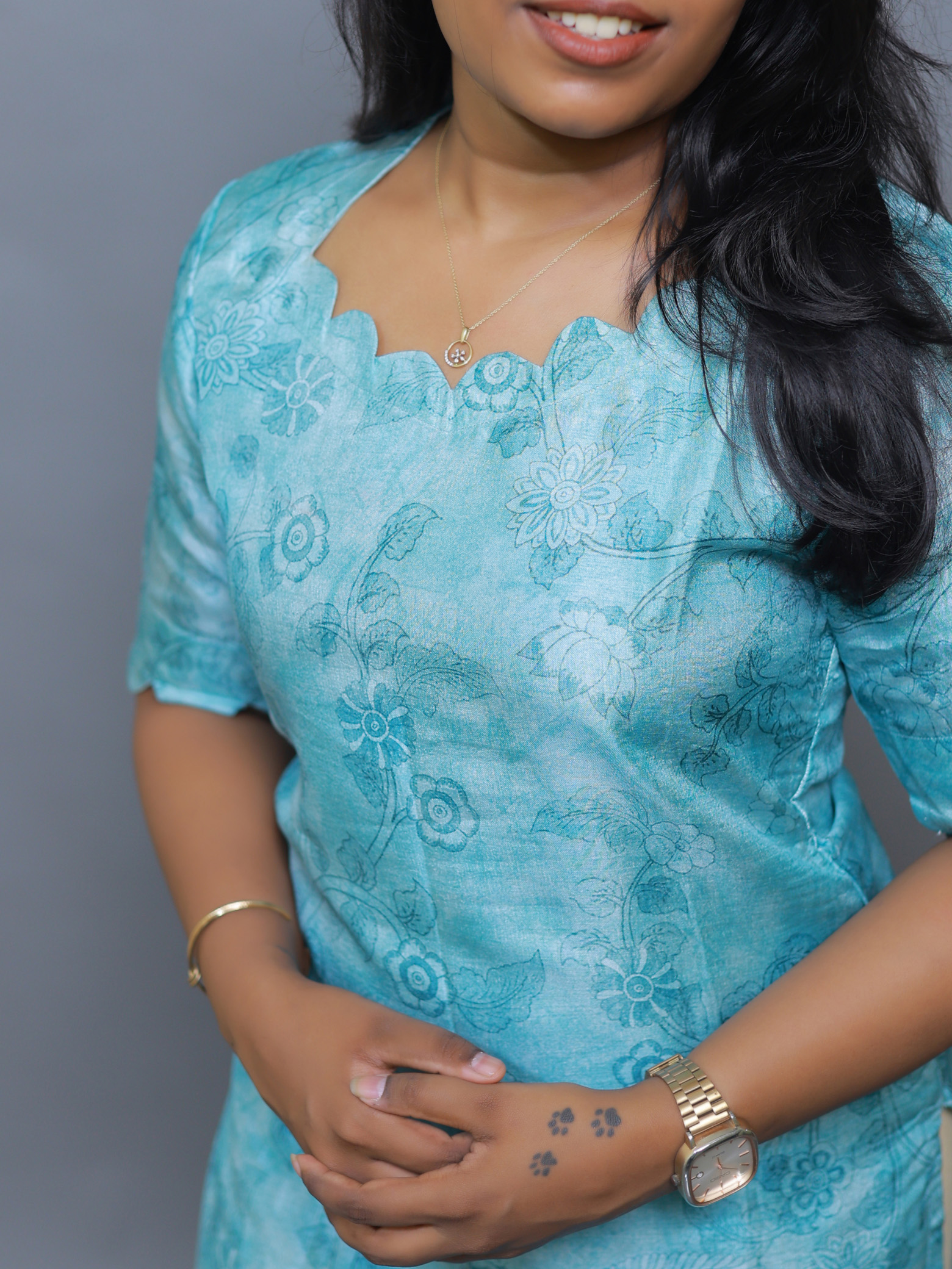 Sky blue chanderi top and dupatta set - Image 3