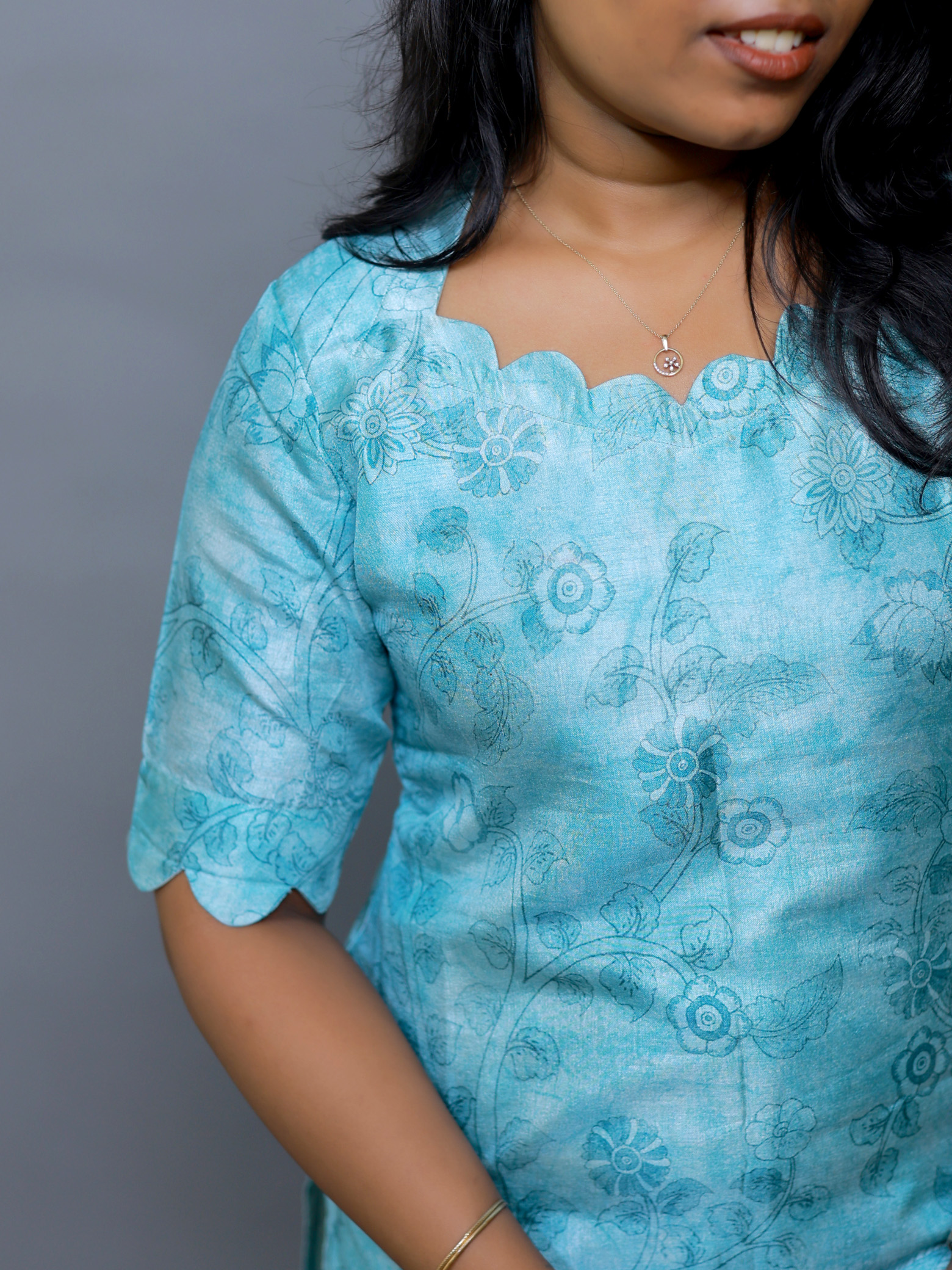 Sky blue chanderi top and dupatta set - Image 4