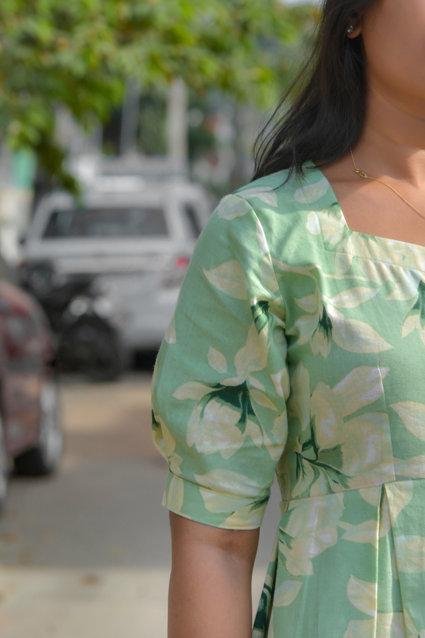 Misty Green Floral Pure Cotton Short Top - Image 2