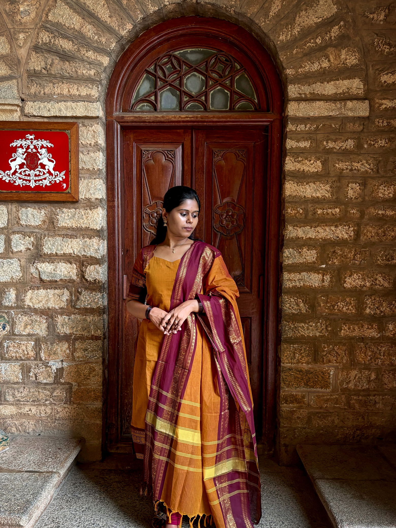 Rust Chettinad Cotton Top & Dupatta Set