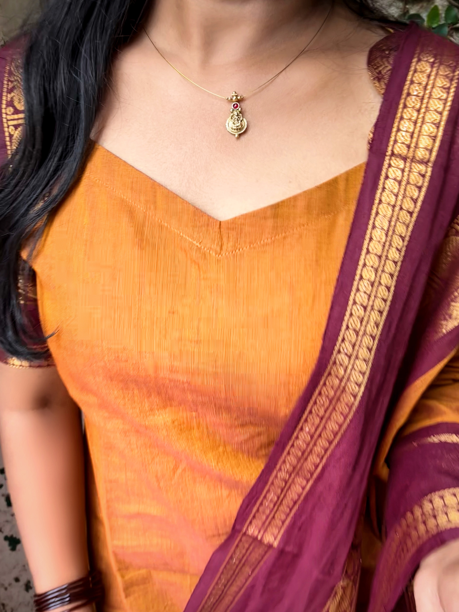 Rust Chettinad Cotton Top & Dupatta Set - Image 3