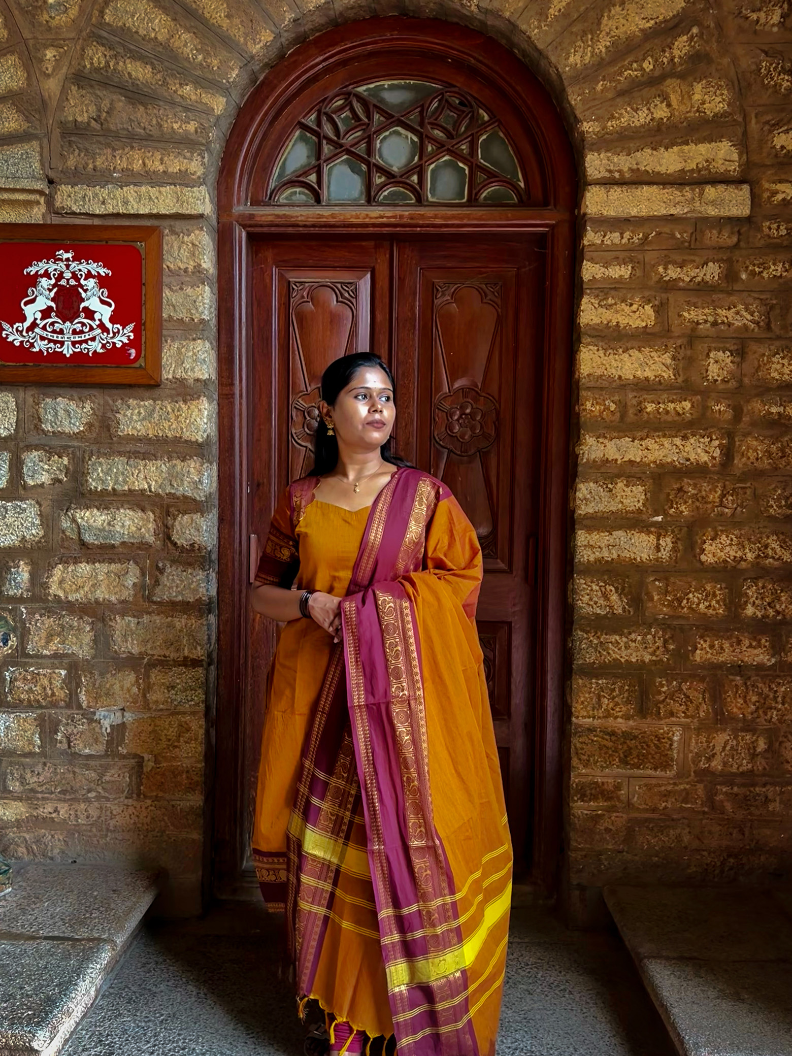 Rust Chettinad Cotton Top & Dupatta Set - Image 4