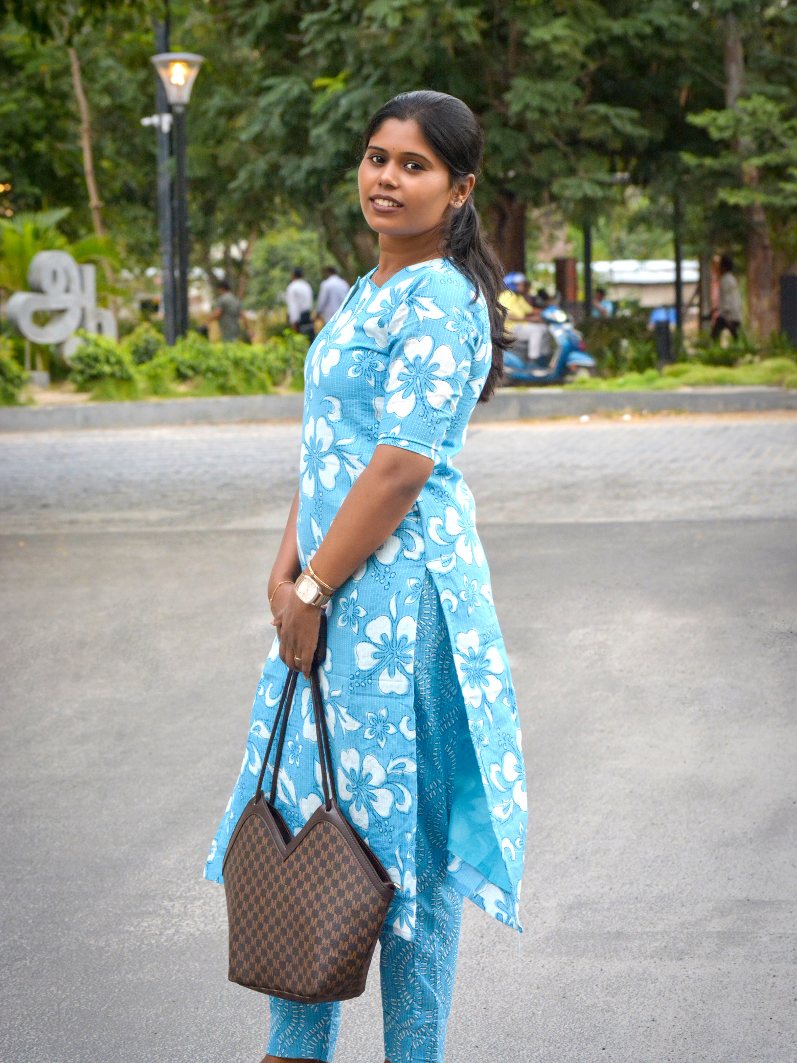 Sky Blue Floral Kantha Cotton Co-Ord Set