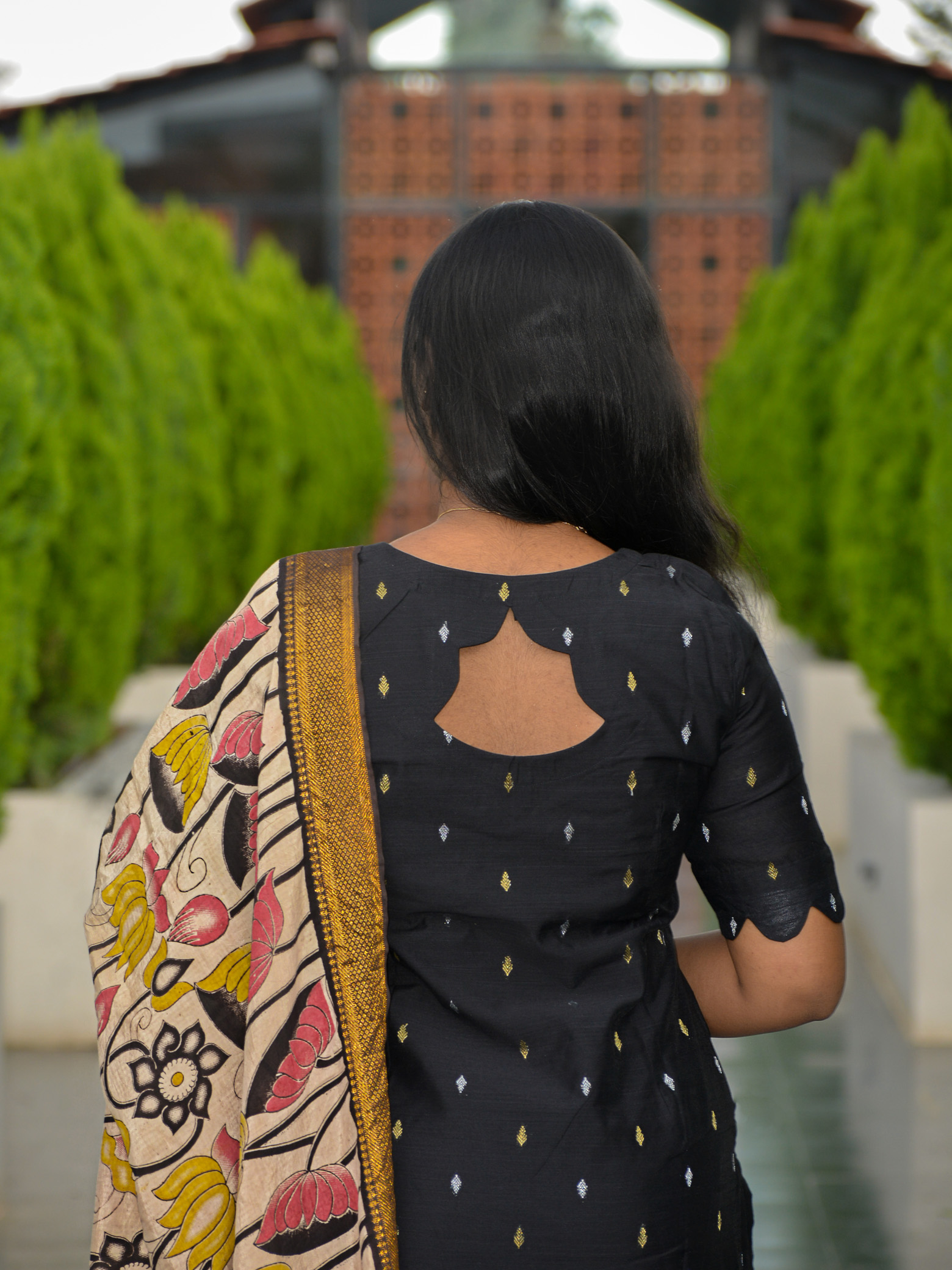 Black Raw Silk Kurti with Kalamkari Dupatta Set - Image 4
