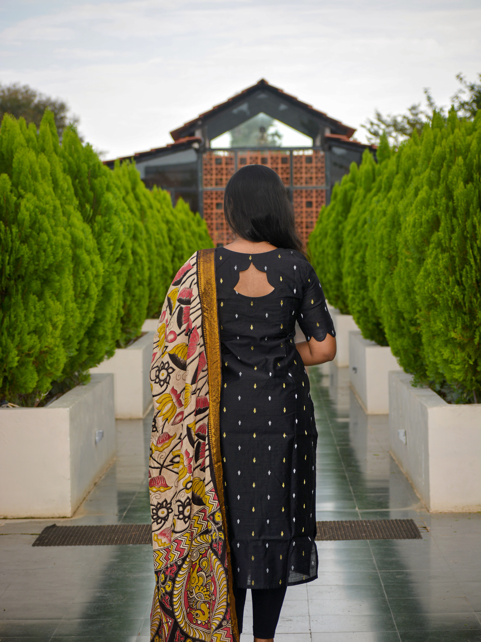 Black Raw Silk Kurti with Kalamkari Dupatta Set - Image 5