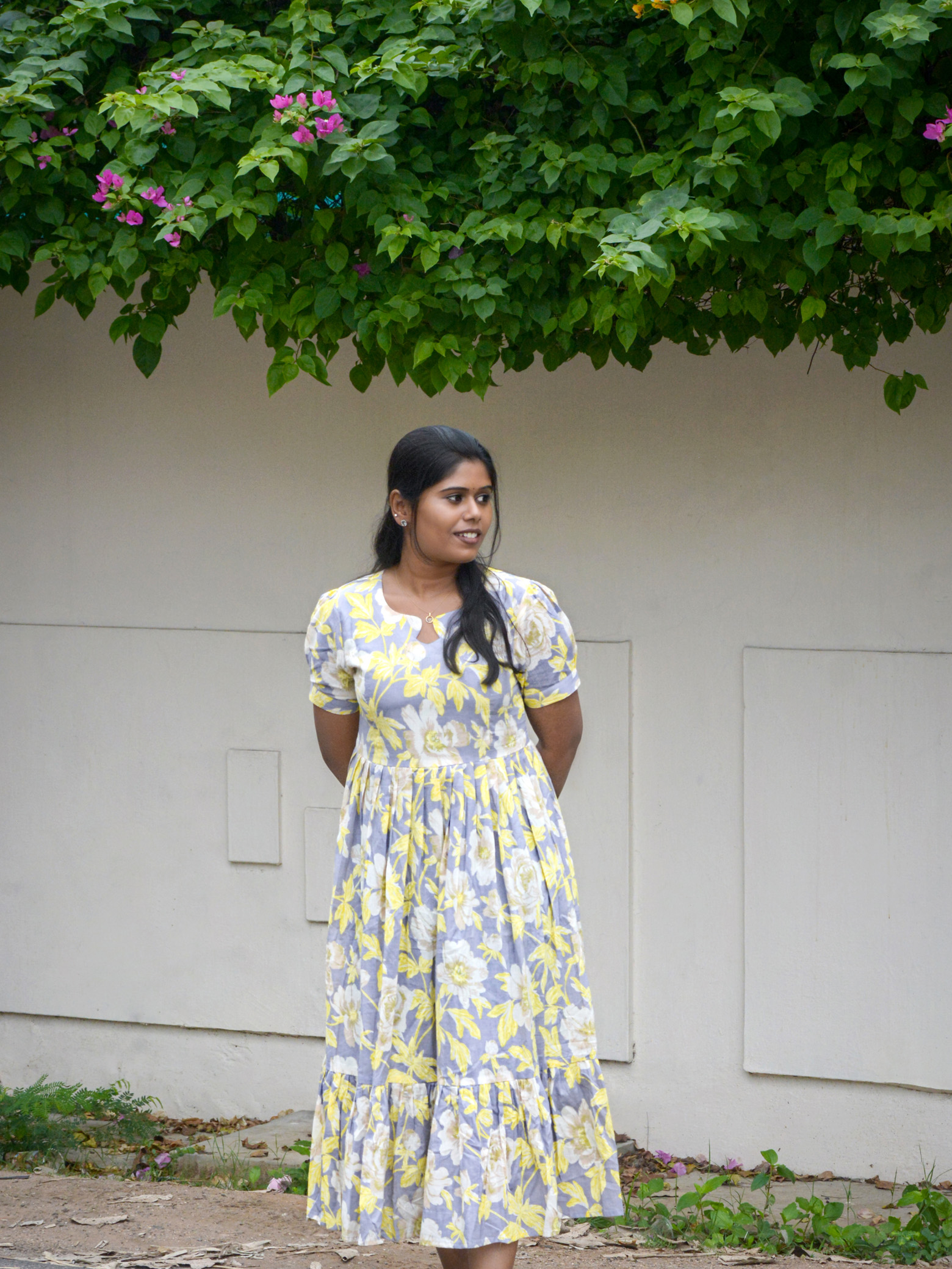 Grey & Yellow Pure Cotton fit and flare Maxi Dress - Image 5