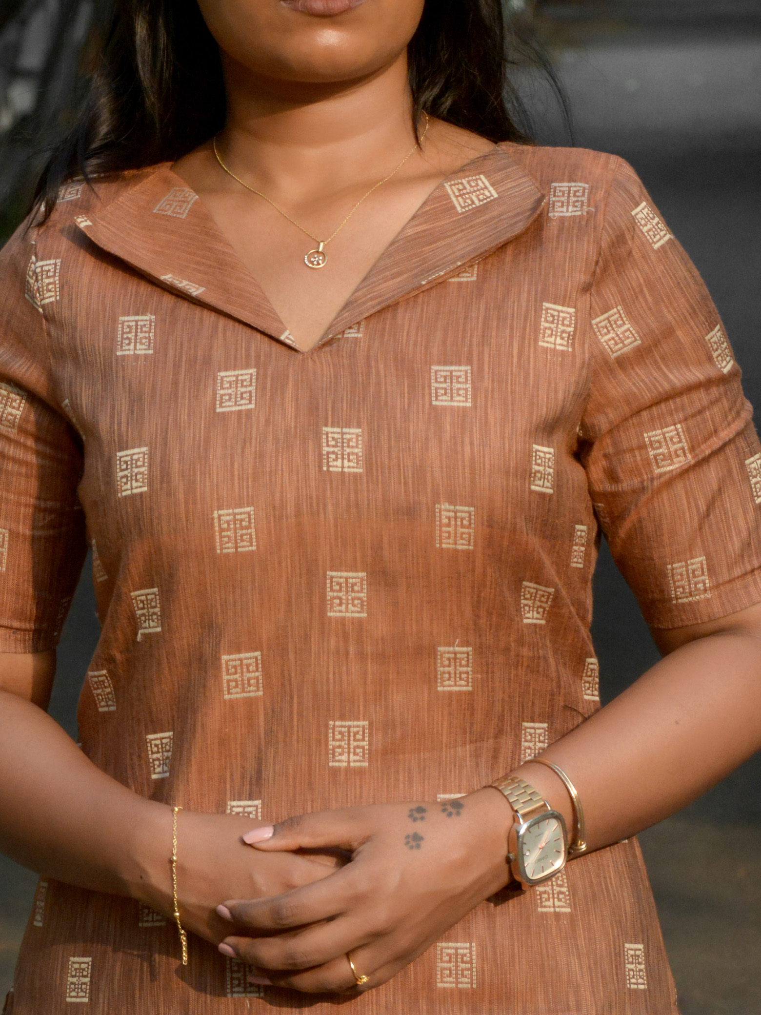 Brown Handloom Cotton Co-Ord Set - Image 4