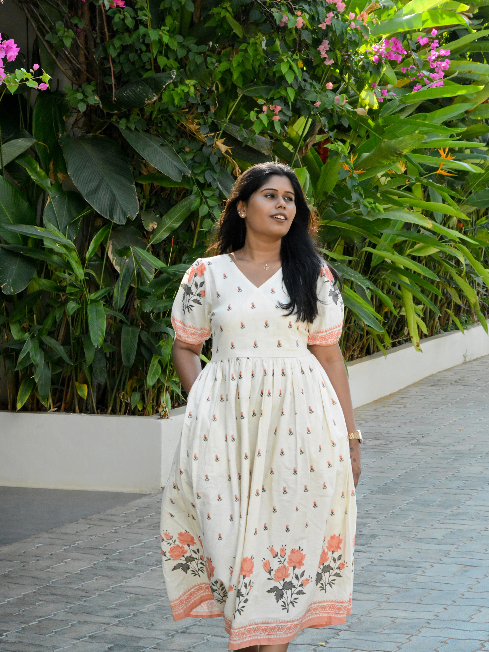 Half White Pure Cotton Fit & Flare Maxi Dress - Image 2