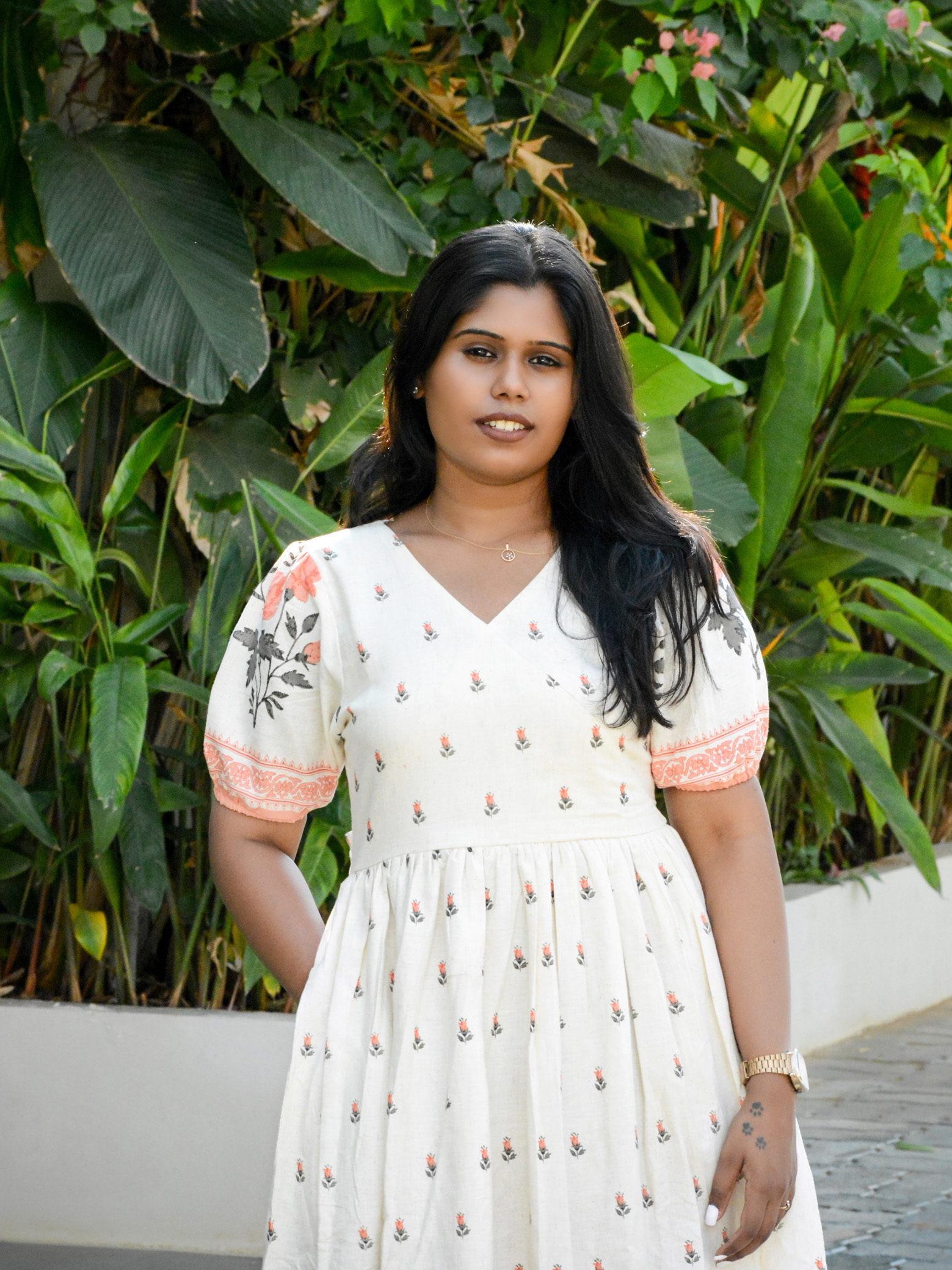 Half White Pure Cotton Fit & Flare Maxi Dress - Image 3