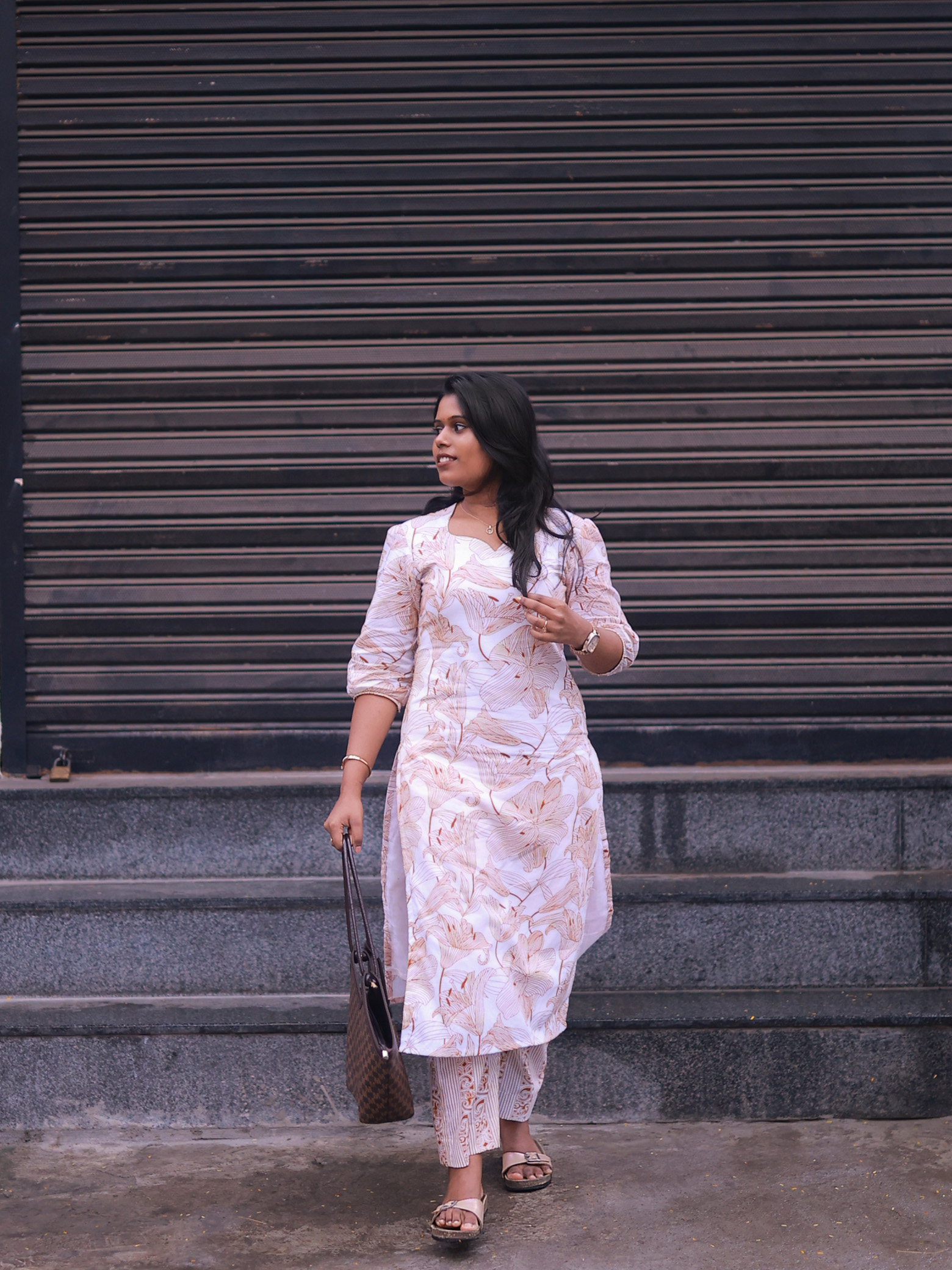 White pure Cotton Co-Ord Set with Semi Palazzo Pants - Image 4