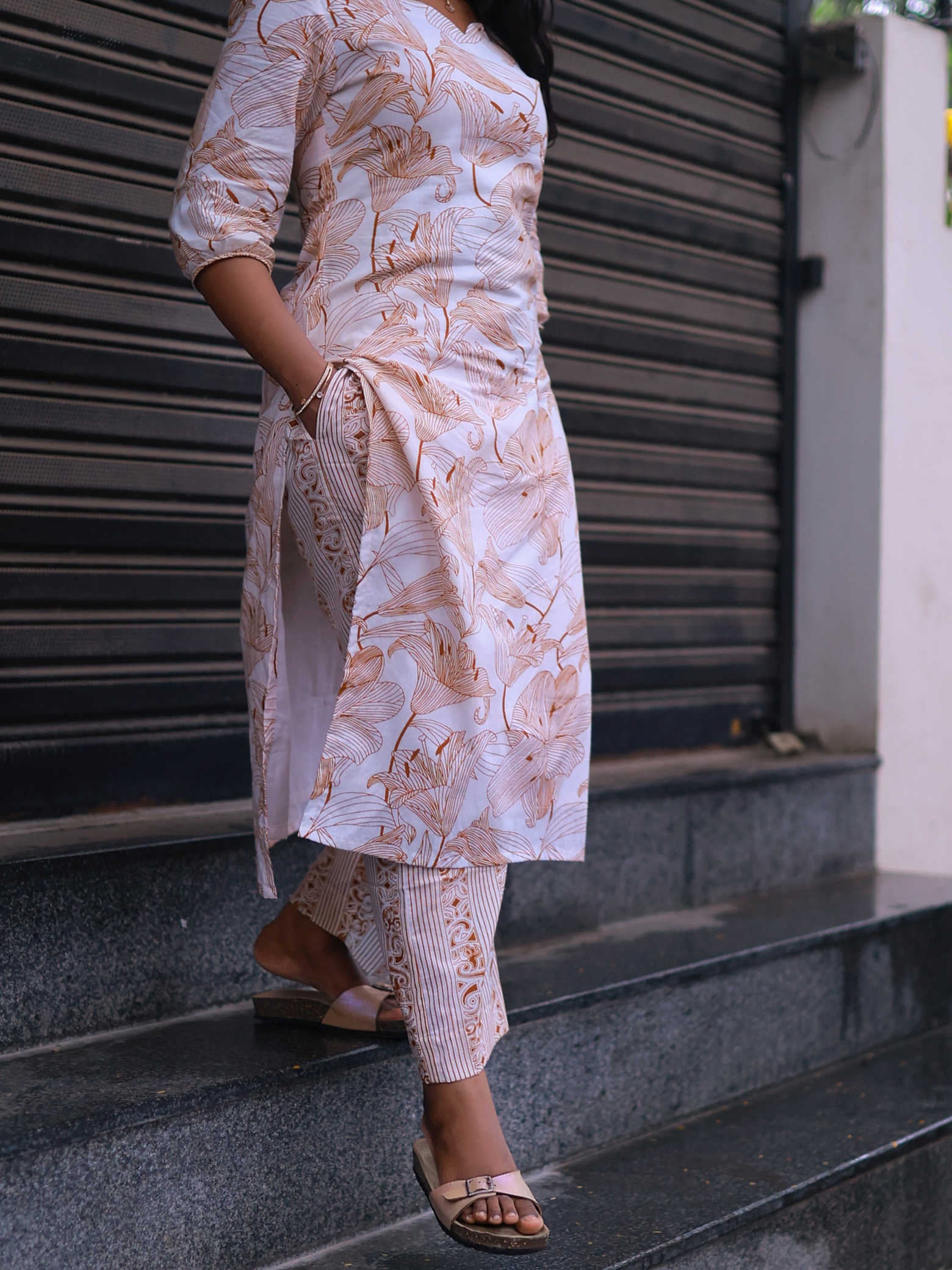 White pure Cotton Co-Ord Set with Semi Palazzo Pants - Image 5