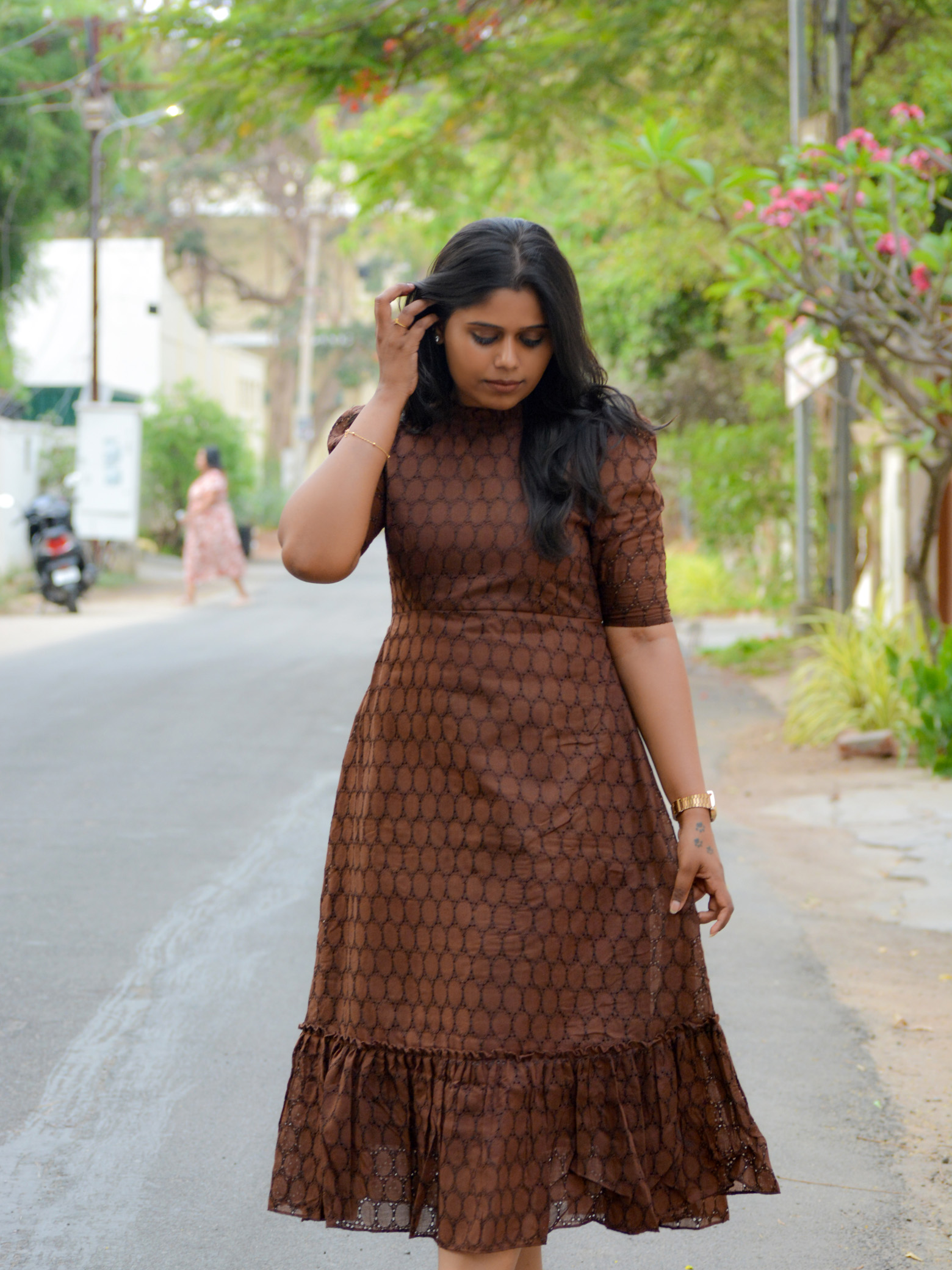 Brown Hakoba Fit & Flare Maxi Dress