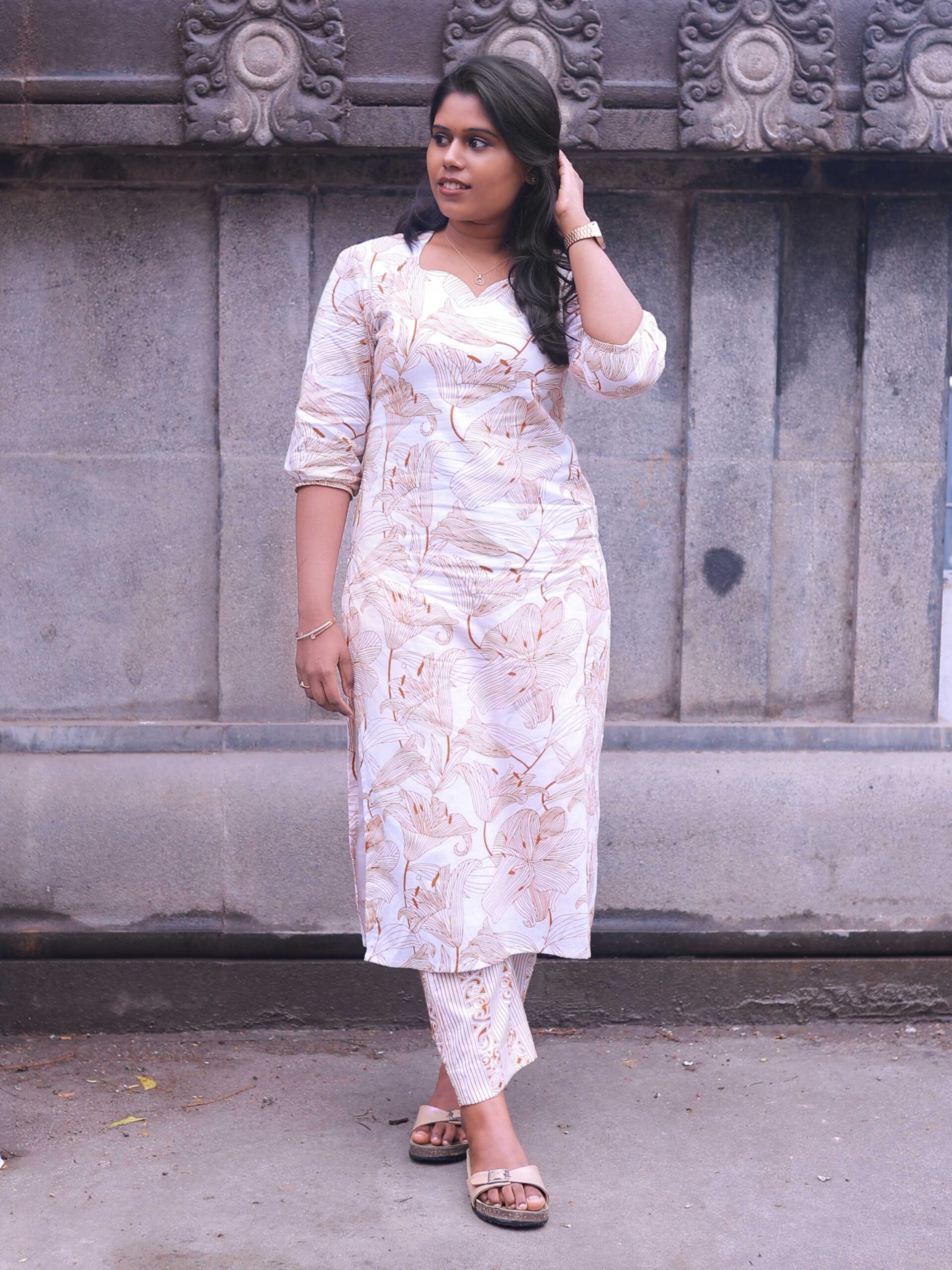 White pure Cotton Co-Ord Set with Semi Palazzo Pants