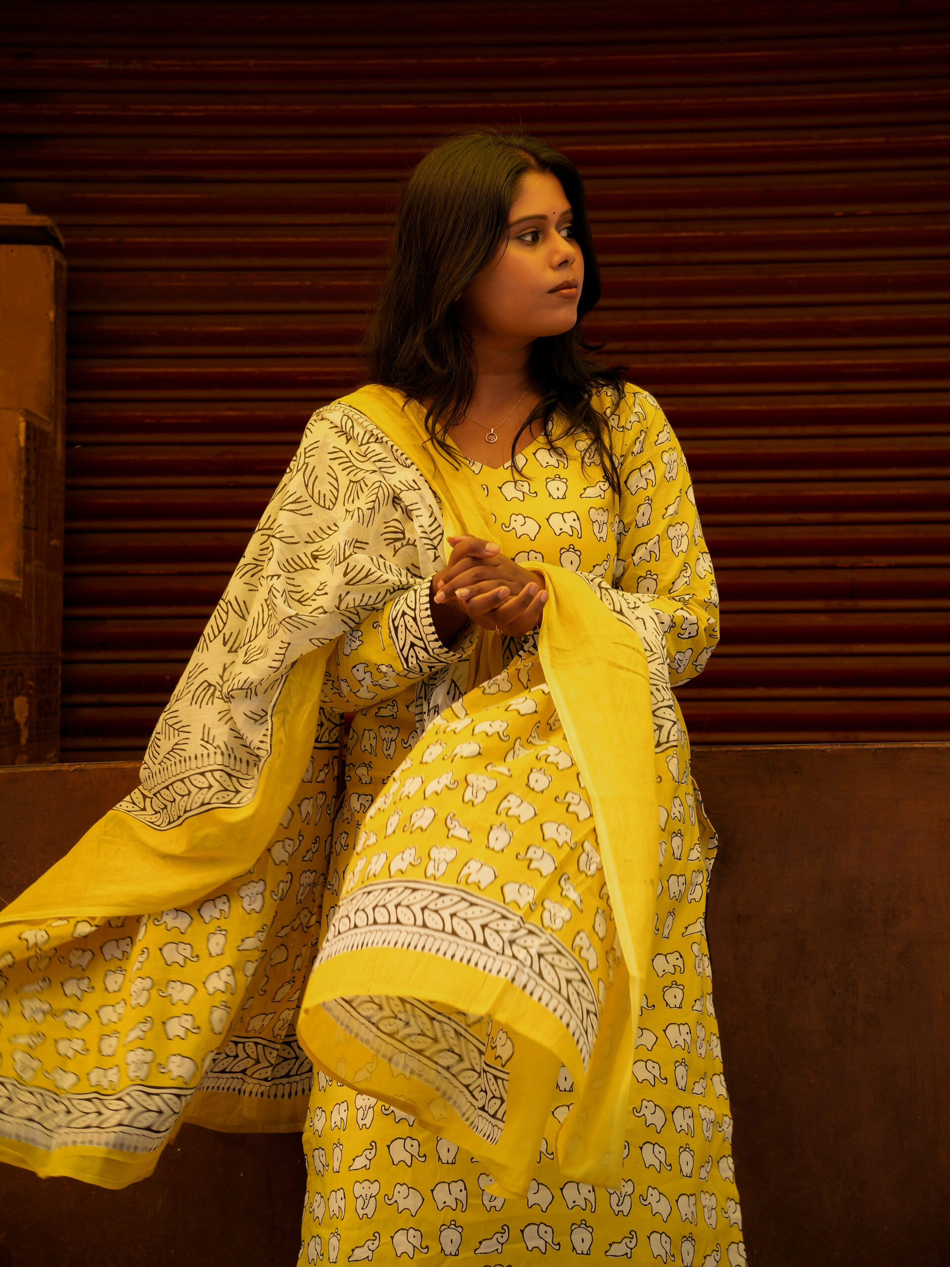 Hand Block Yellow Printed cotton Top bottom & dupatta - Image 2