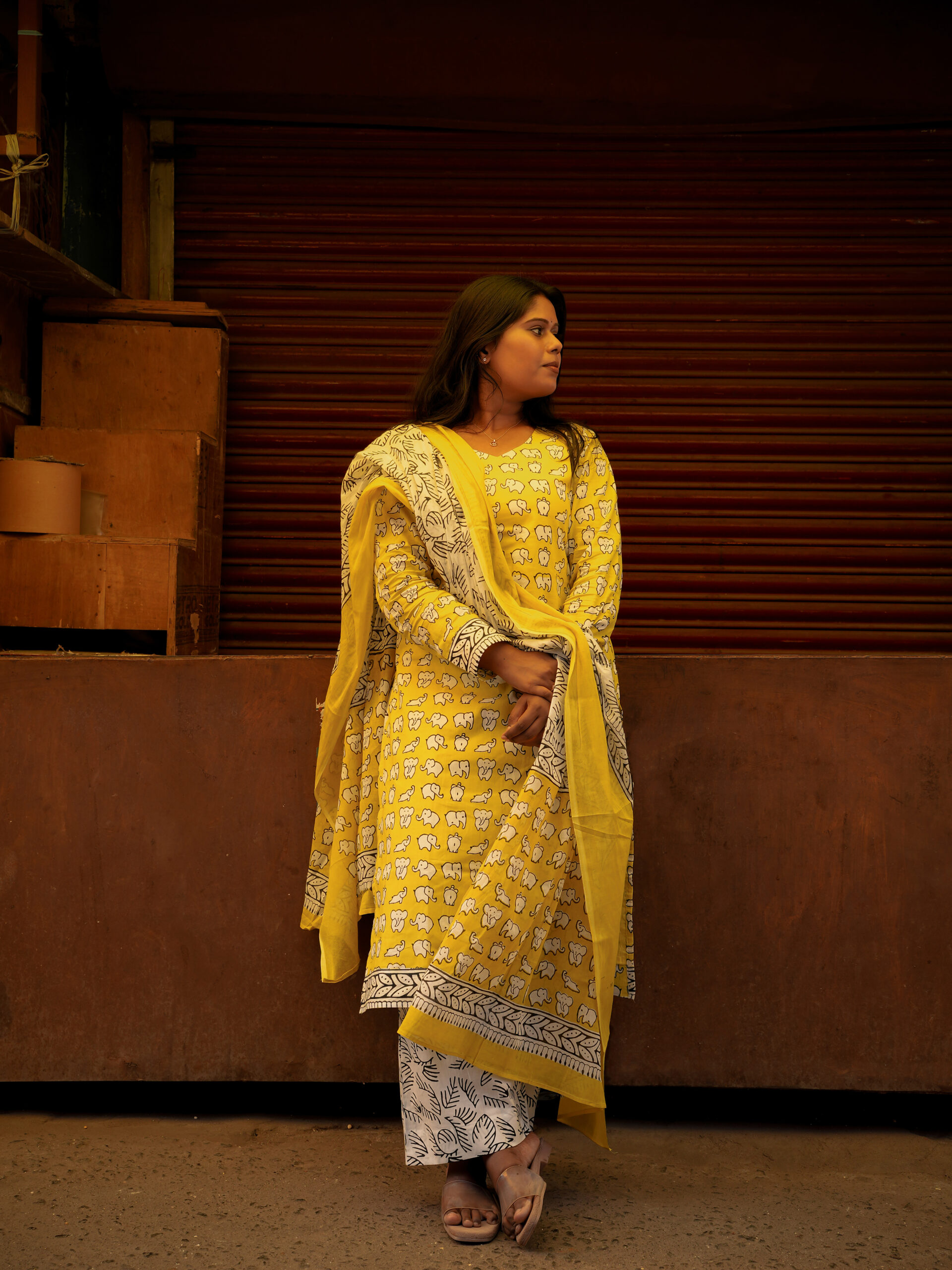 Hand Block Yellow Printed cotton Top bottom & dupatta - Image 4