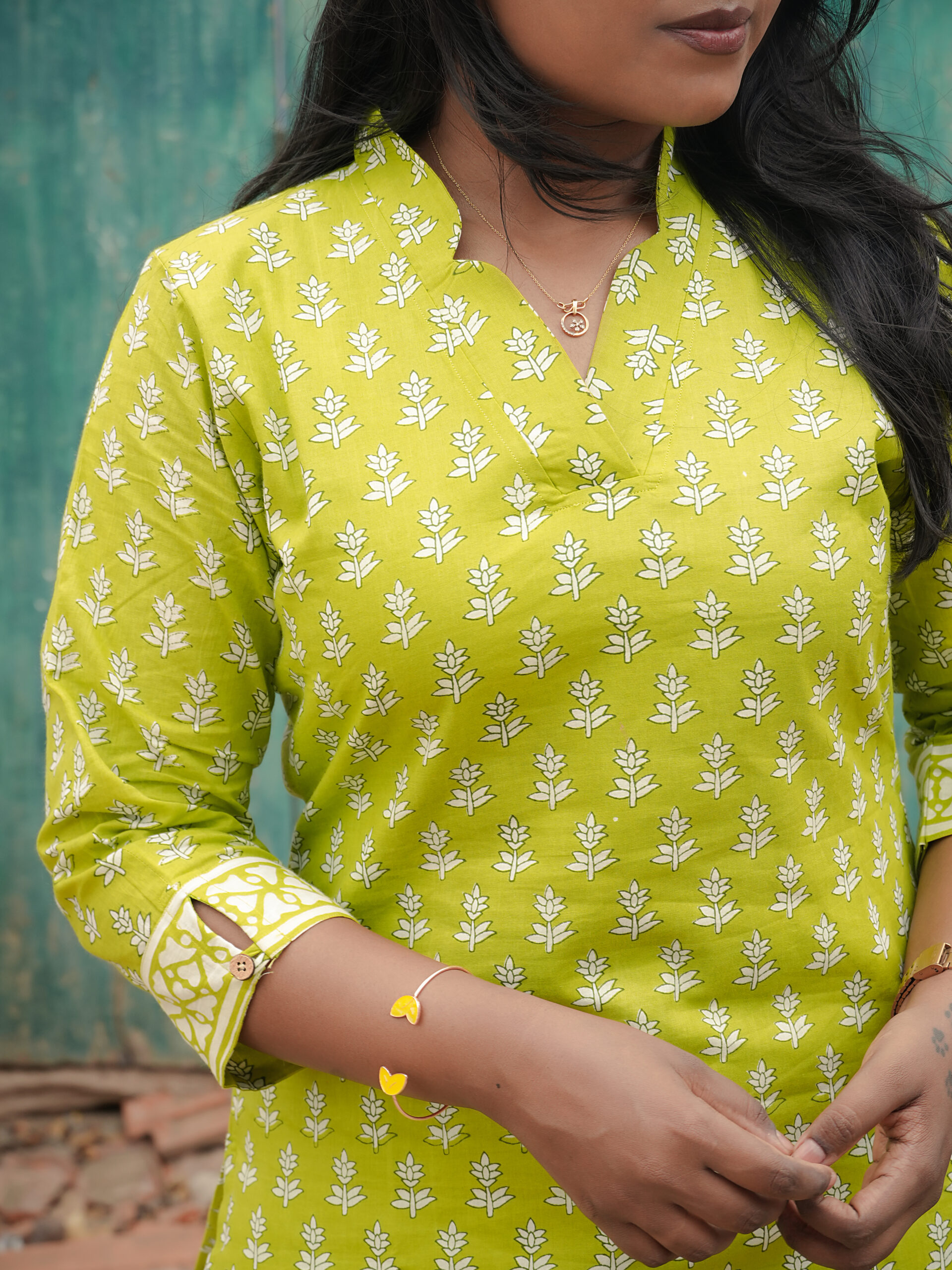 Hand Block Light Green Printed cotton Top bottom & dupatta - Image 4