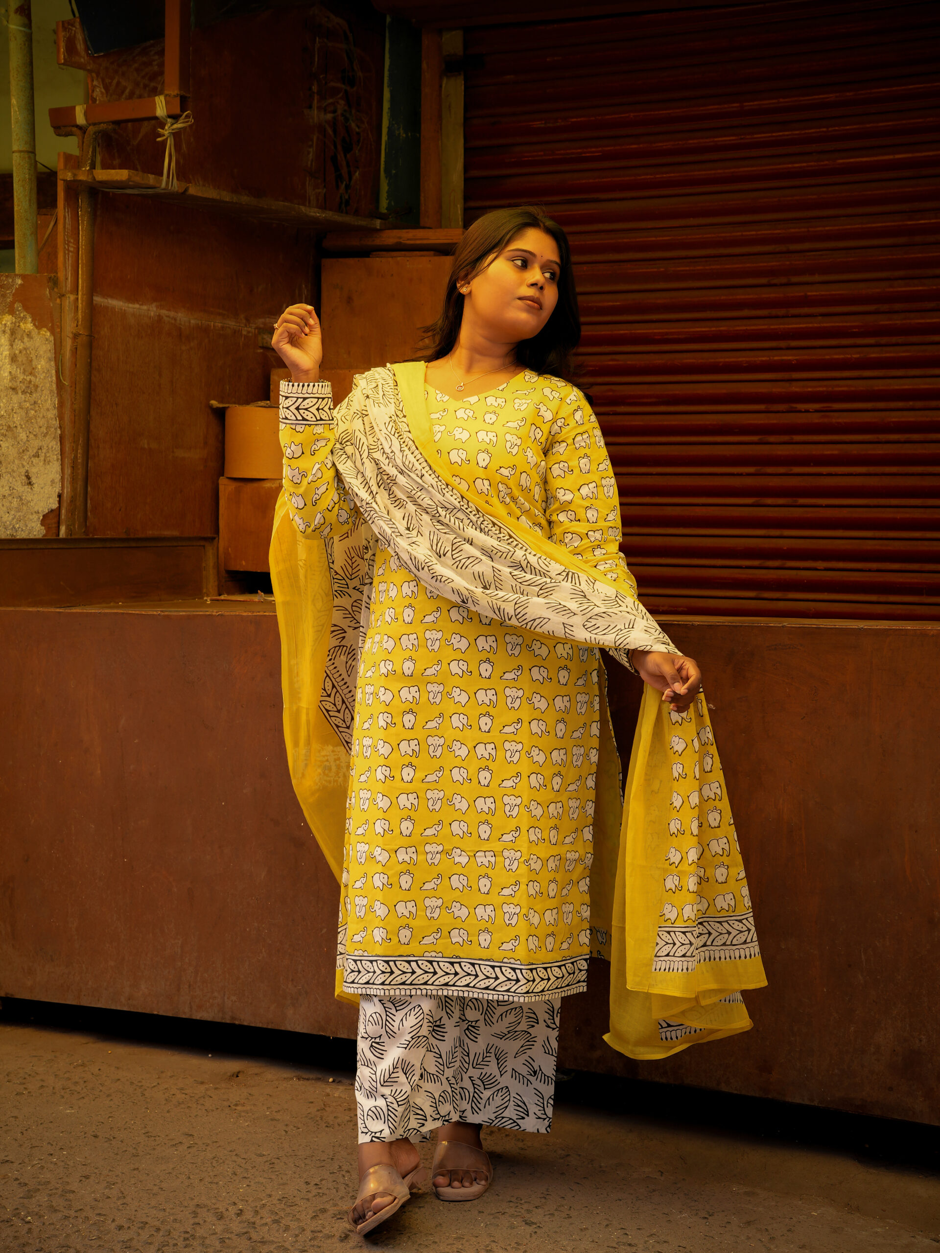 Hand Block Yellow Printed cotton Top bottom & dupatta - Image 5