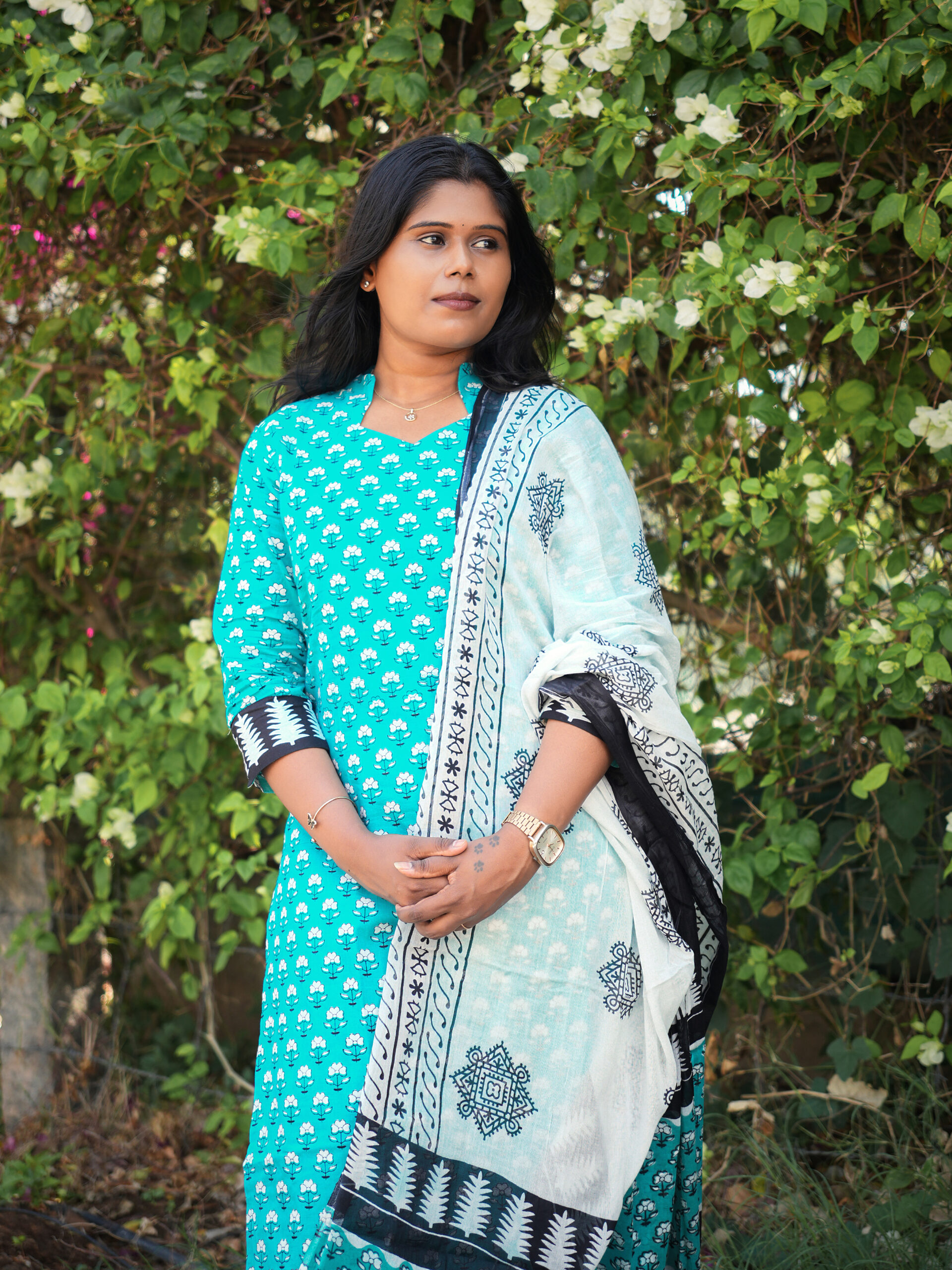 Hand Block Skyblue Printed cotton Top bottom & dupatta - Image 3