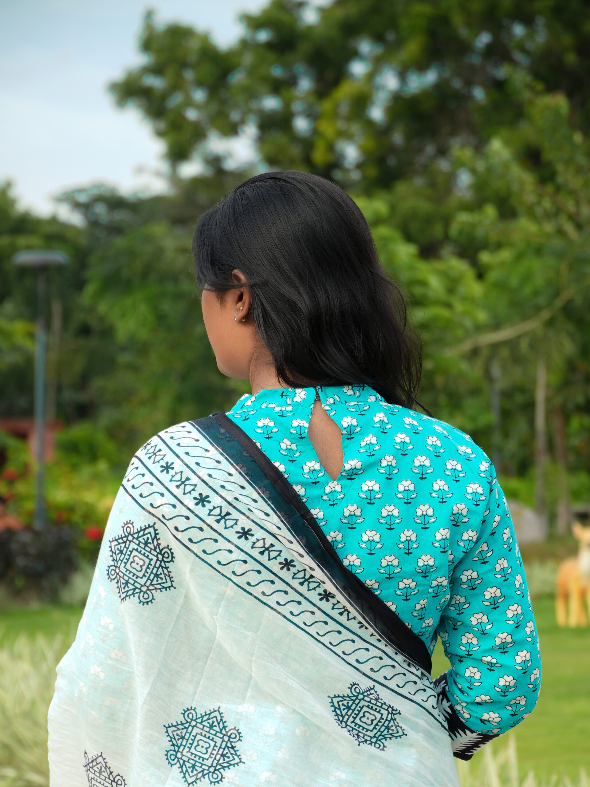 Hand Block Skyblue Printed cotton Top bottom & dupatta - Image 4